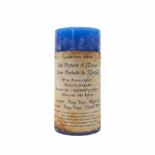 Handcrafted blue scented spell candle made with lavender, ylang ylang, and peppermint, and Used to achieve what it is you wish for, and to realize a dream you have for yourself