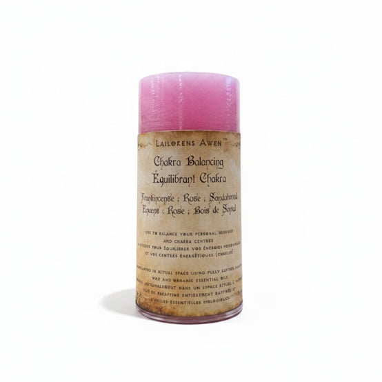 Handcrafted bright pink scented spell candle made with frankincense, rose and sandalwood, and Used to balance your Chakras and personal energy 