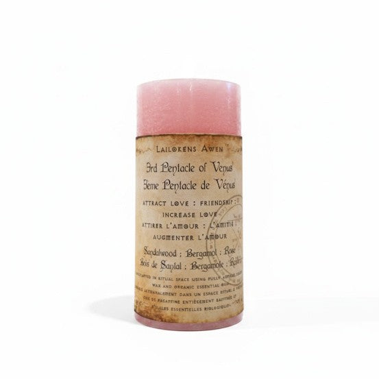 Handcrafted light pink scented spell candle made with sandalwood, beragmot, and rose, and Used to attract love and friendship, or to increase the love that you have