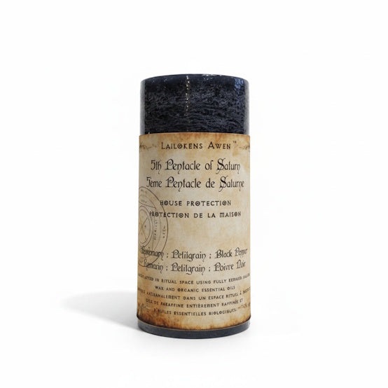 Handcrafted black scented spell candle made with rosemary, petitgrain and black pepper, and Used to protect your home from physical, psychic, and spiritual dangers