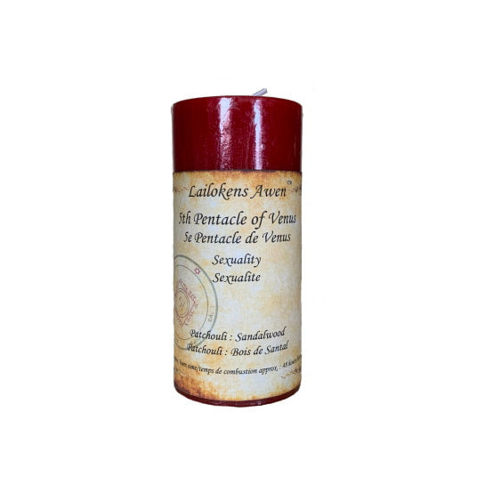Handcrafted dark red scented spell candle made with patchouli and sandalwood, and Used to increase your sexuality and passions, and to attract sexual partners