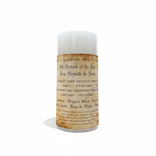Handcrafted white scented spell candle made with sandalwood, dragon's blood and rosemary, and Used to unbind yourself from negative people, habits, situations, and thoughts