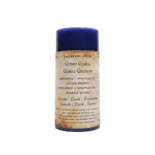 Handcrafted Violet candle made with lavender, neroli, and frankincense, and Used to balance your crown chakra, and for awareness, spirituality, divine energy, answers, and bliss