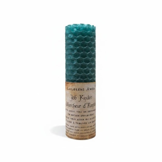 Handcrafted green beeswax spell candle made with a blend of essential oils and Used to assist you or someone else to obtain employment