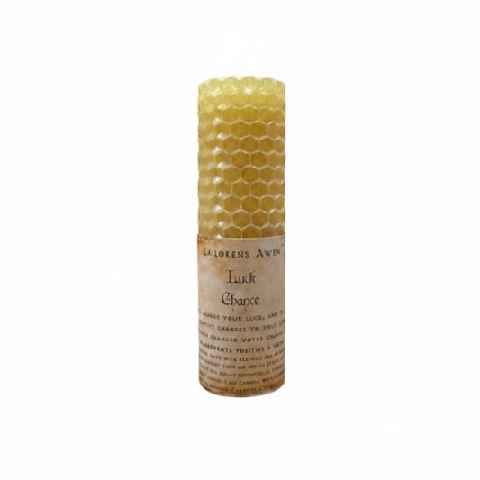 Handcrafted gold beeswax spell candle made with a blend of essential oils and Used to change your luck, and to bring positive changes to your life