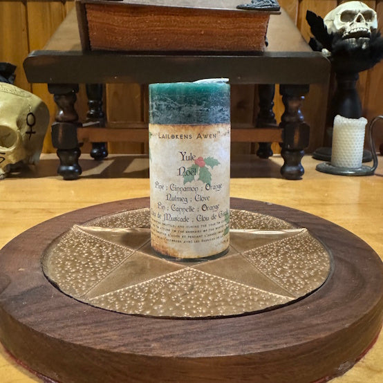 Yule scented spell pillar candle handcrafted in ritual space