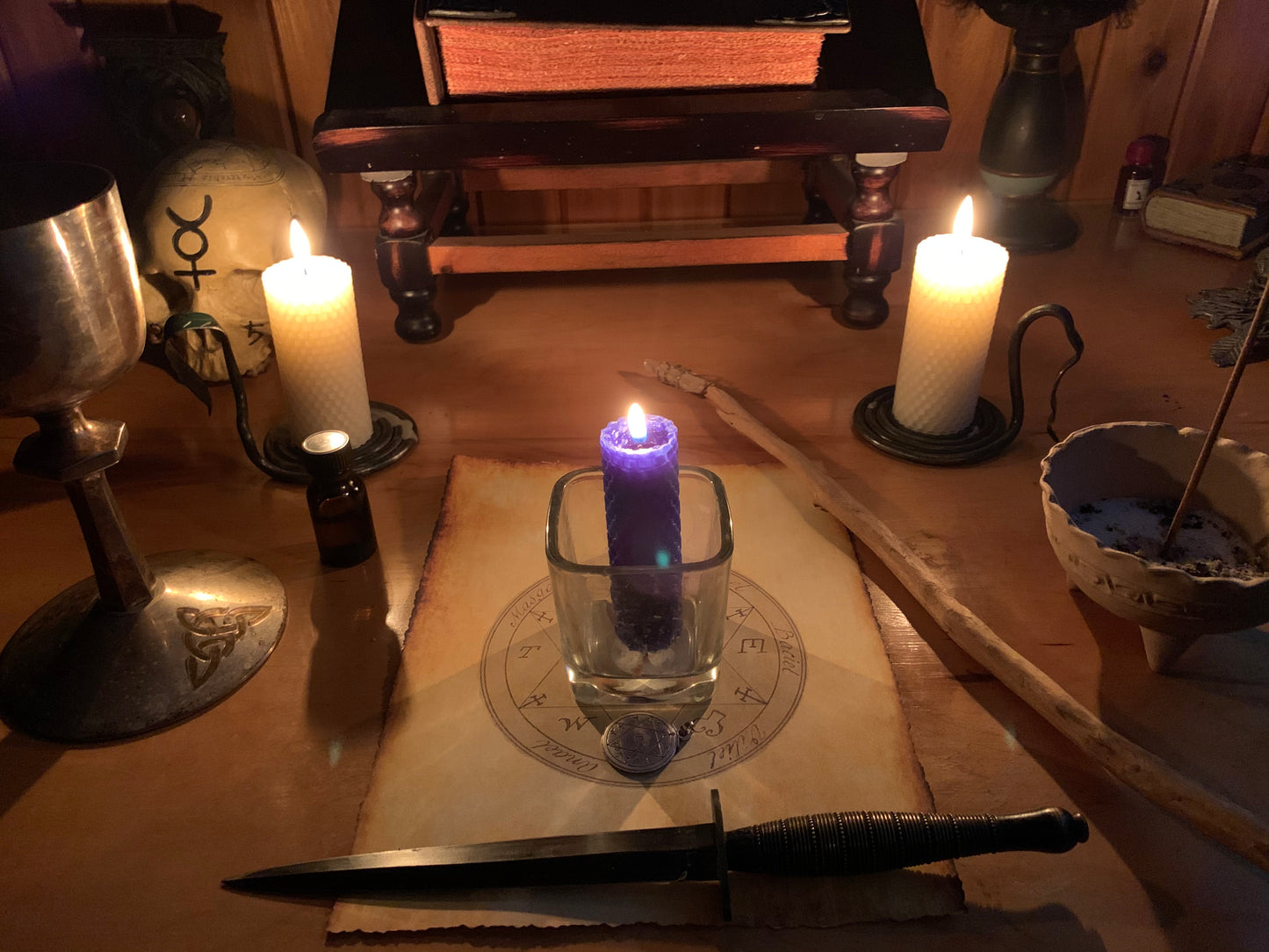 blue candle handcrafted in ritual space