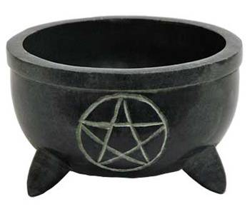 Black Soapstone Incense Bowl with Pentagram