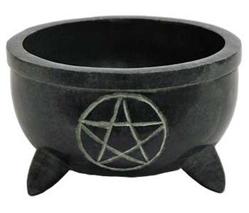 Bol d'encens en stéatite noire avec pentagramme