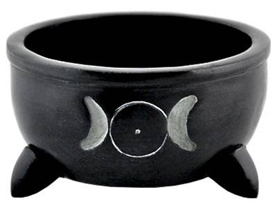 Black Soapstone Incense Bowl with Triple Moon